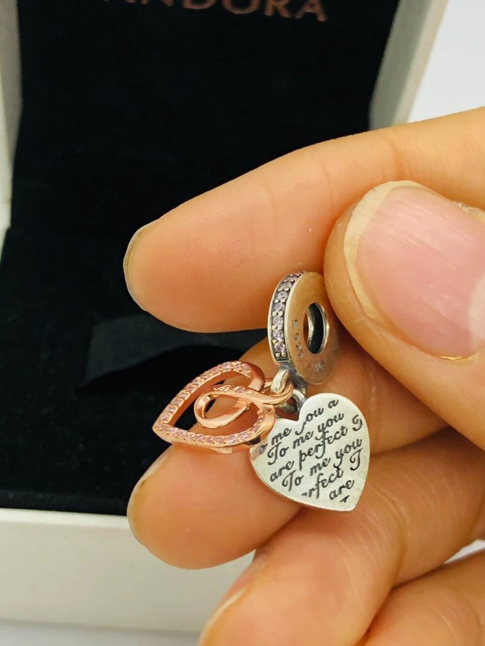 ✨🔥Pandora Two-Tone Infinity Heart Double Dangle Charm | Rose Gold-Plated